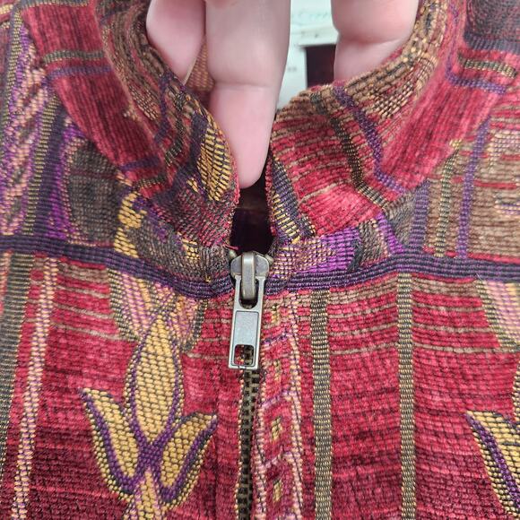 Coldwater Creek Burgundy Purple Fleur-de-lis Zip-up Tapestry Jacket Women's L - Picture 4 of 8